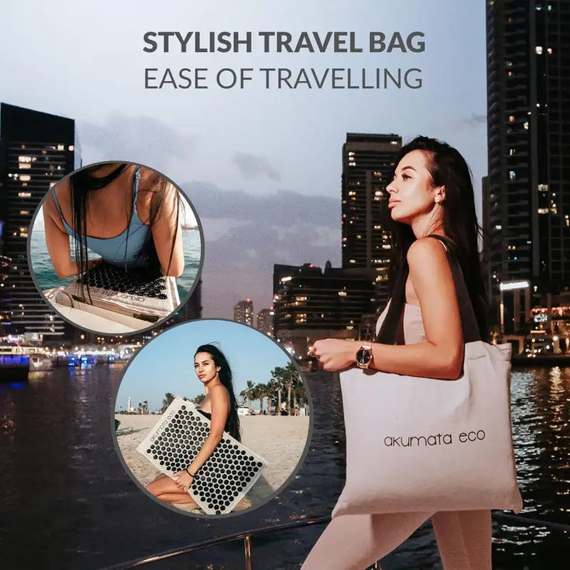 Black Akumata ECO Acupressure Mat with white canvas tote bag