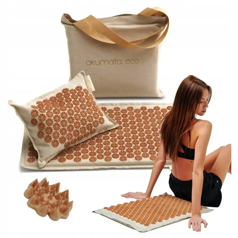 Brown Acupressure Mat and Pillow Set with Carrying Bag for Relaxation and Pain Relief