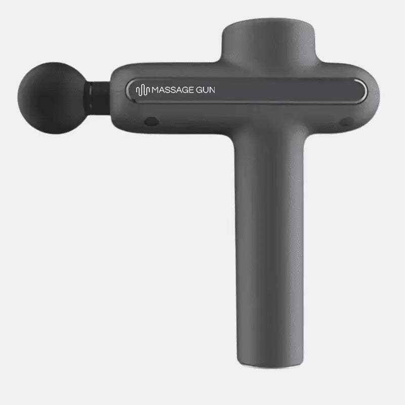 Gray massage gun for muscle recovery with ergonomic design for effective relief