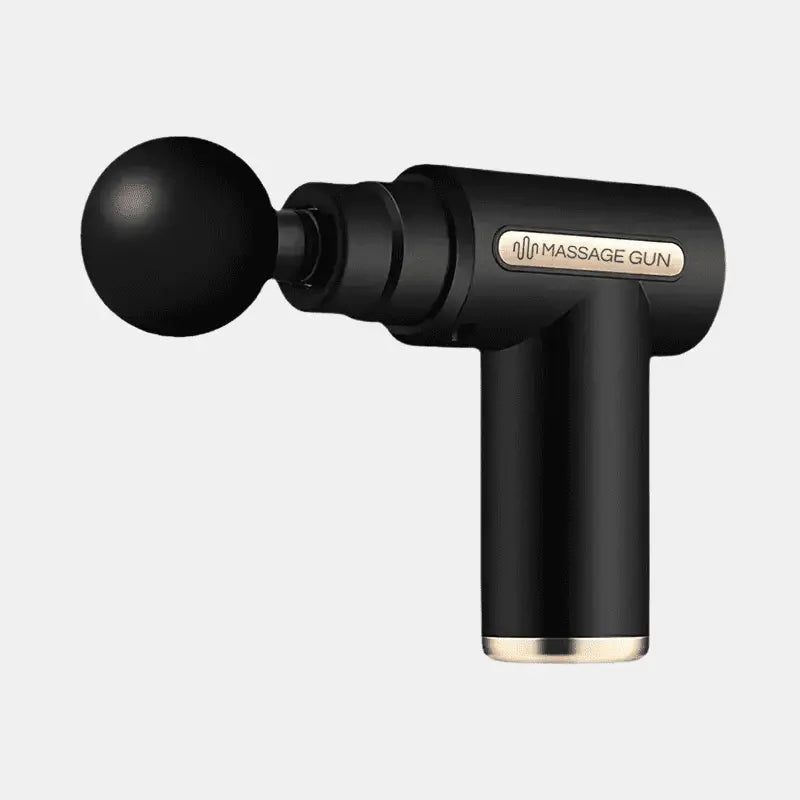 Black massage gun for muscle recovery, improved blood flow, and relief from sore muscles