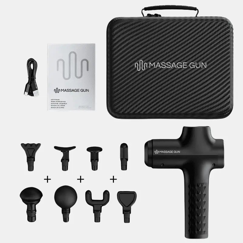 Black Massage Gun Kit for professional gun massage, relief of sore muscles, long battery life