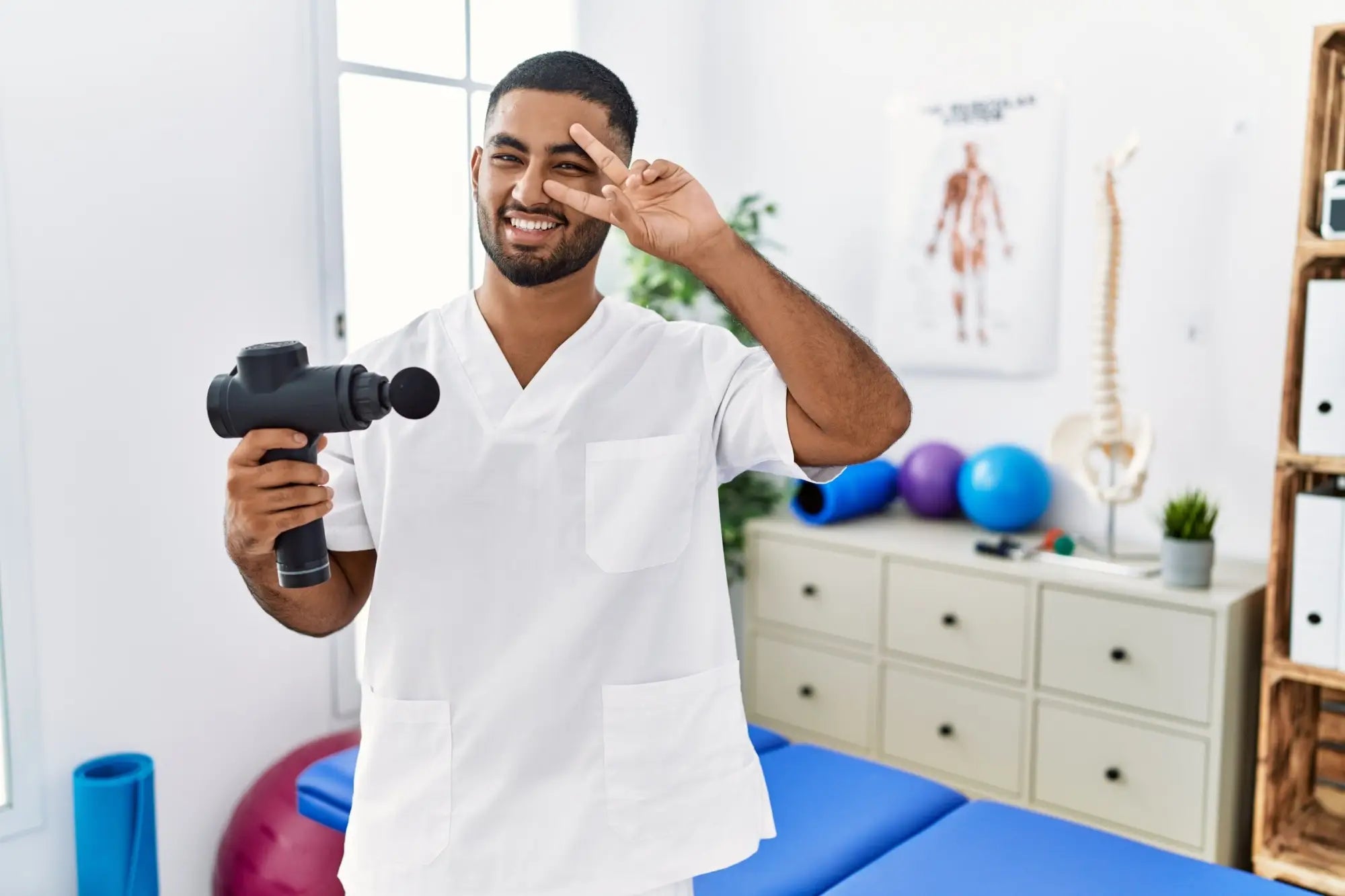Massage gun for muscle relief highlighting medical necessity and relaxation benefits