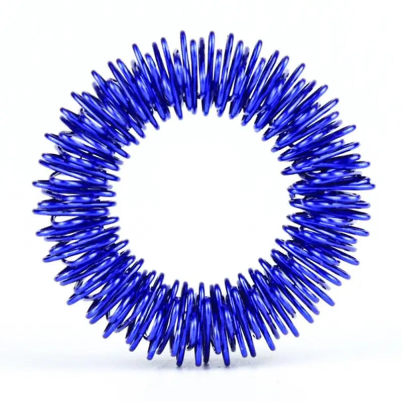 Vibrant blue metallic best acupressure ring with spiky segmented design