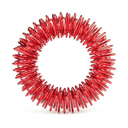 Red metallic acupressure ring with spiky protrusions, best for massage