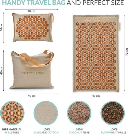 Brown Acupressure Mat and Pillow Set with Carrying Bag for Relaxation and Pain Relief