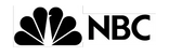 Black and white nbc peacock logo with bold, uppercase letters.