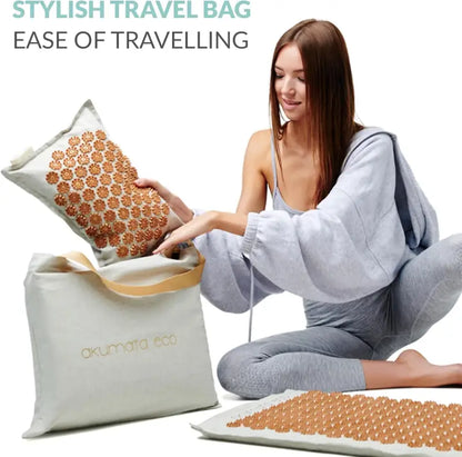 Brown Acupressure Mat and Pillow Set with Carrying Bag for Relaxation and Stress Relief