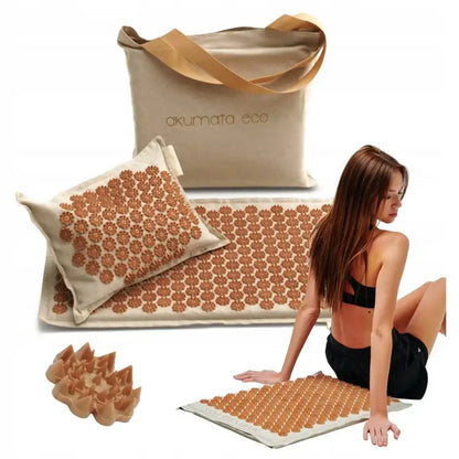 Brown Acupressure Mat and Pillow Set with Carrying Bag for Relaxation and Pain Relief