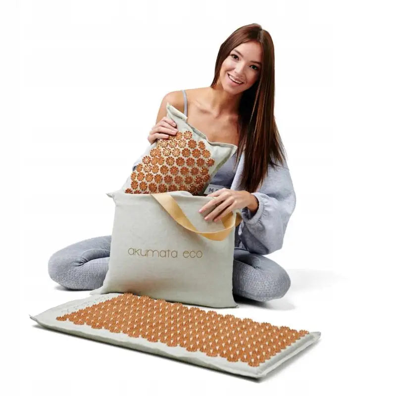 Brown Acupressure Mat and Pillow Set with Carrying Bag for Relaxation and Pain Relief