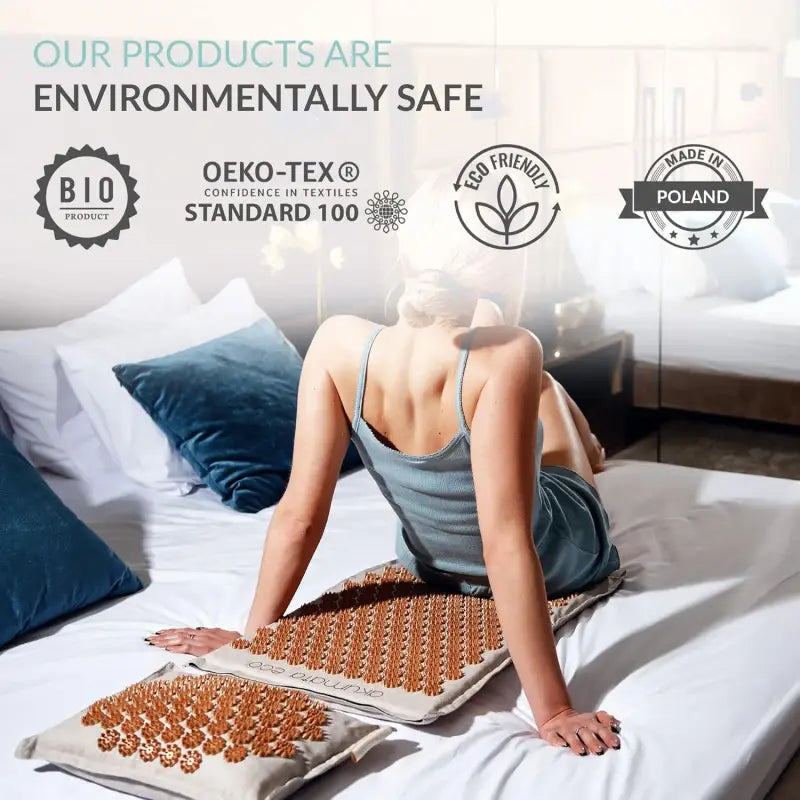 Brown Acupressure Mat and Pillow Set with small pointed stimulators for relaxation